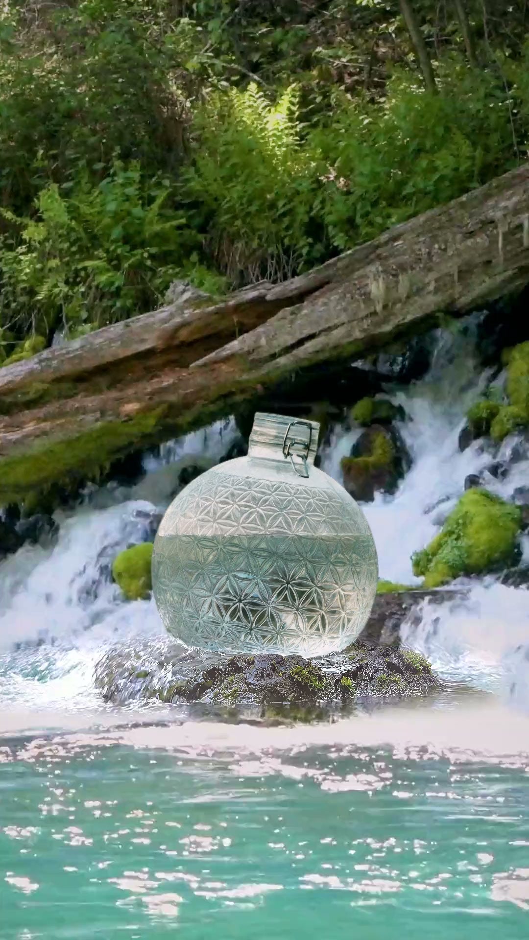 Alive Water Globe standing on a rock in a Cascades spring