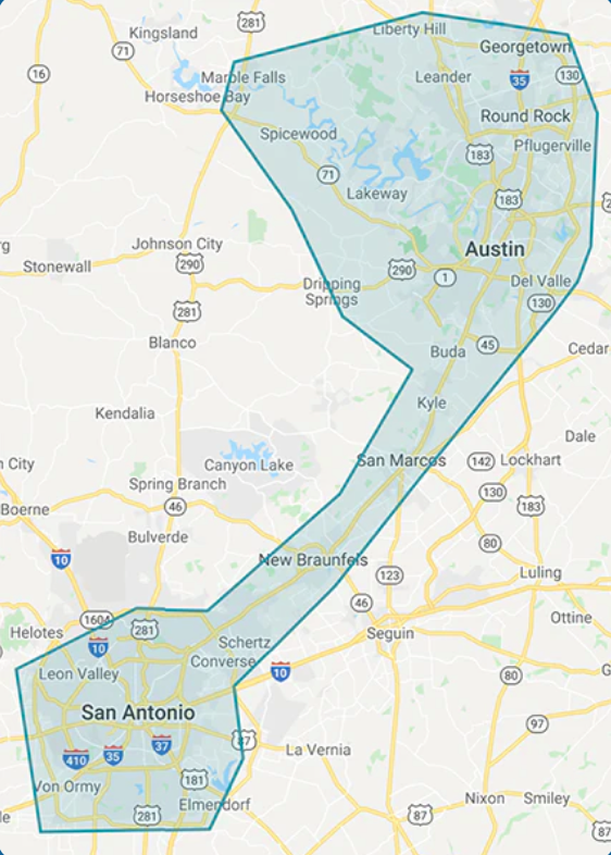 Alive Water delivery area map for Texas